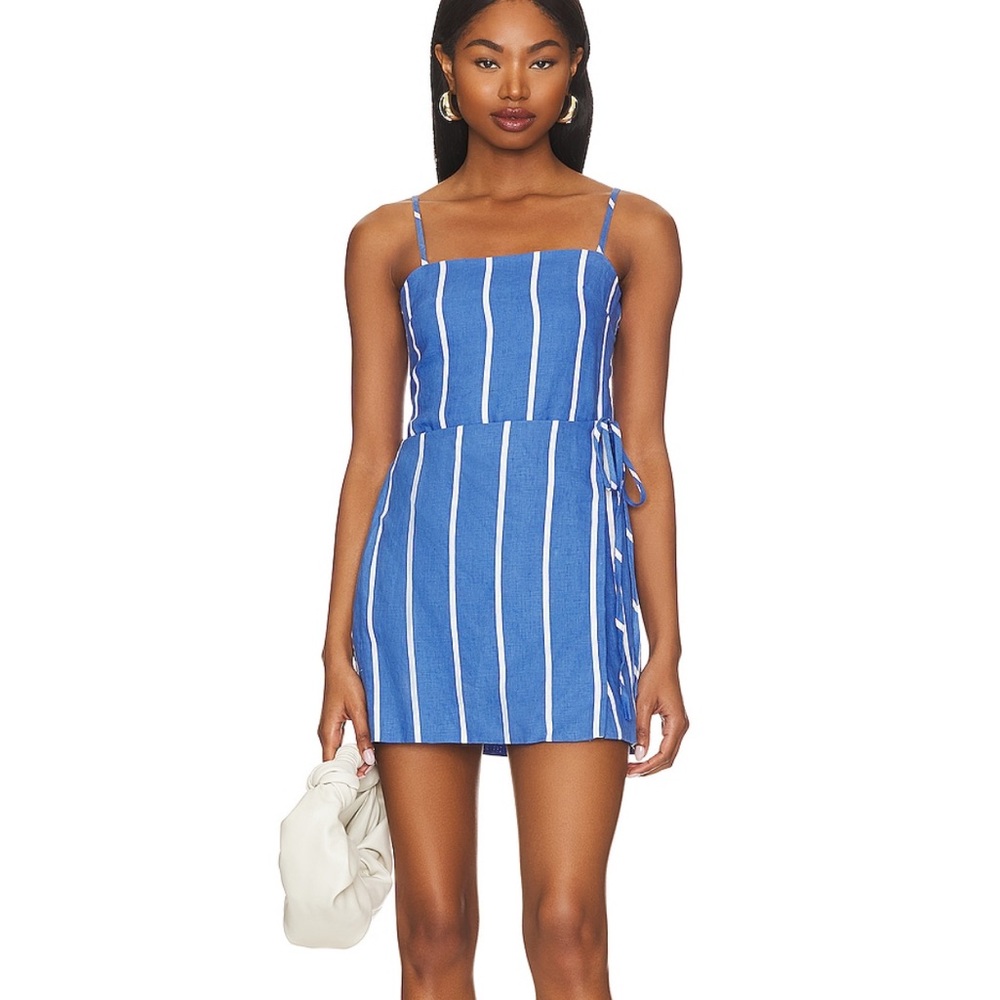 Faithfull the Brand Blue and White Striped Mini Dress
